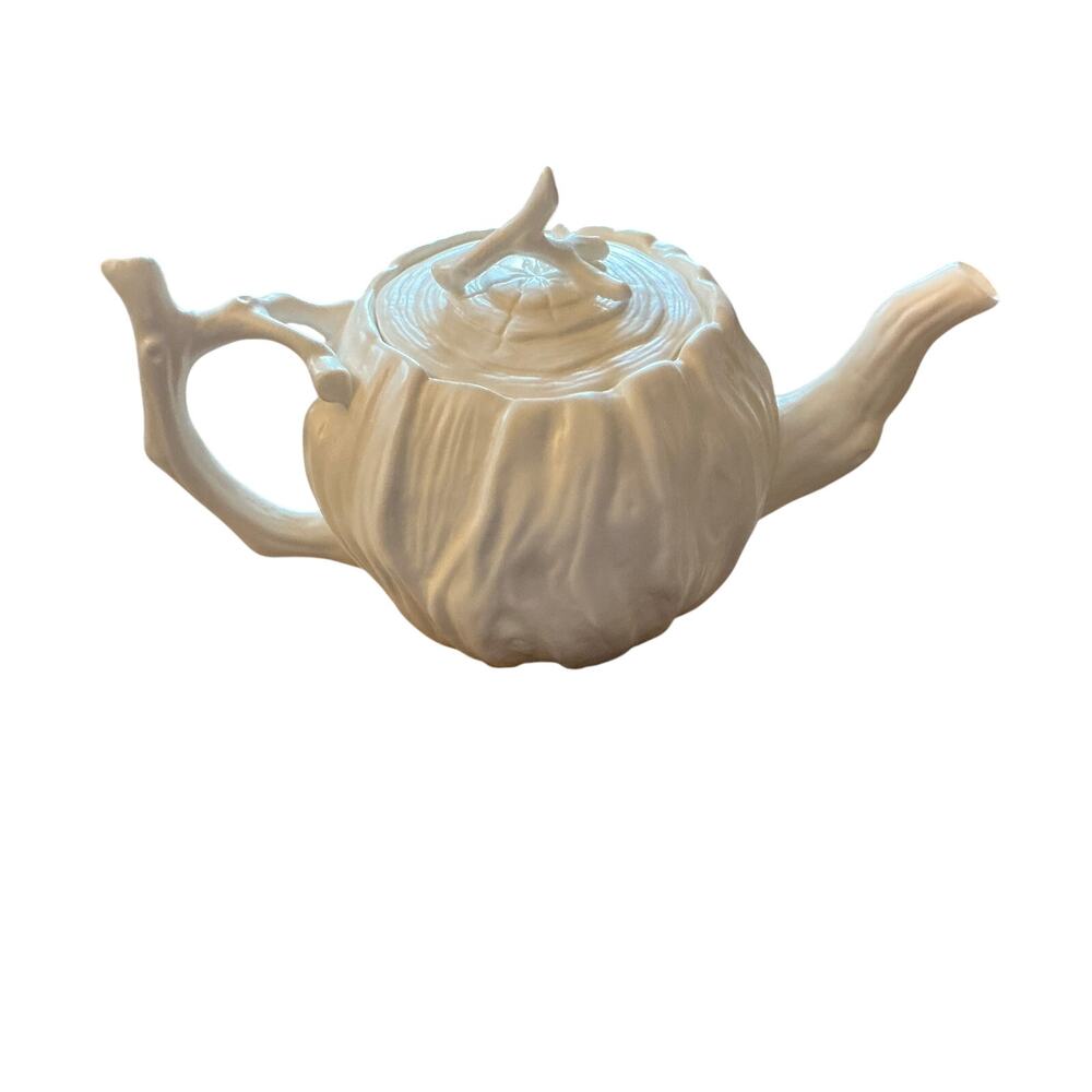 Blue Pheasant Willa White Porcelain Teapot Faux BoisTree Trunk NEW